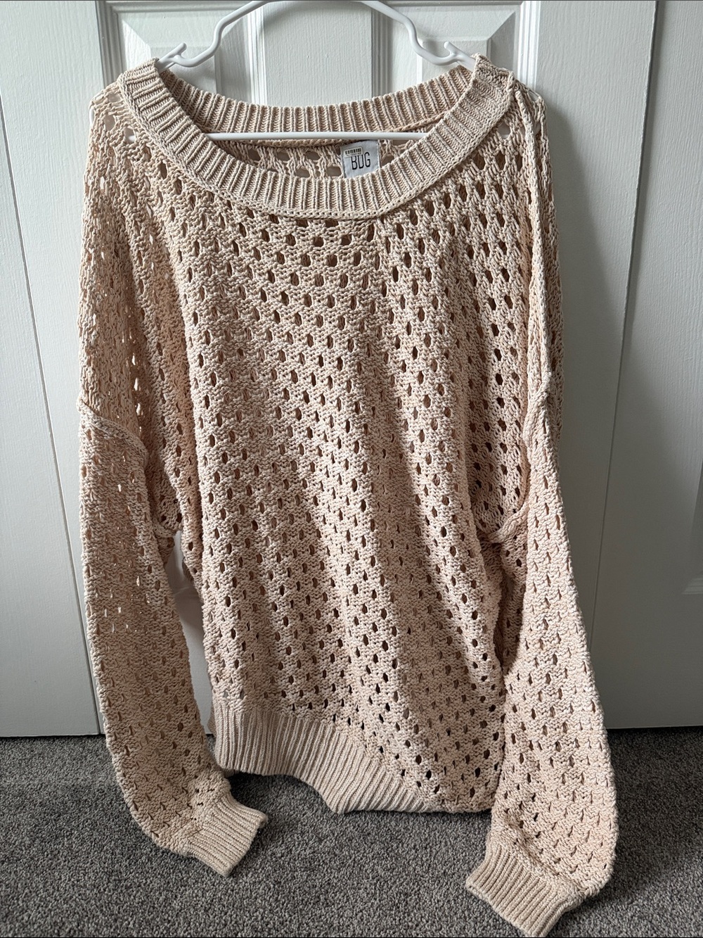 BDG Open-Weave Scoopneck Sweater in Light Beige